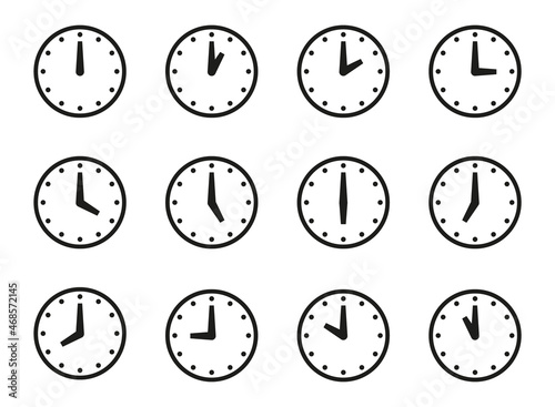 Set of clock icons for every hour, time signs