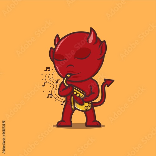 cute cartoon devil playing sexophone. vector illustration for mascot logo or sticker © gilar