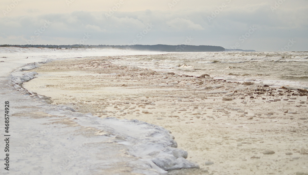 Coast of Baltic sea with snow and ice in winter day, Ventspils, Latvia. Coast of Baltic sea with snow and ice in winter day, Ventspils, Latvia.