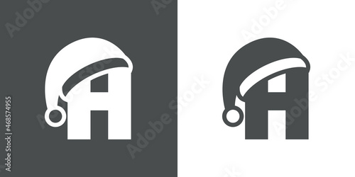 Logotipo con letra inicial H con silueta de sombrero de Papá Noel en fondo gris y fondo blanco, para su uso en invitaciones y tarjetas de felicitación