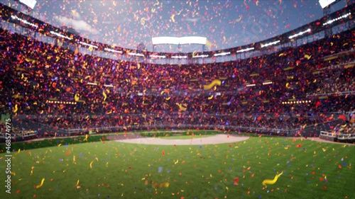 Wallpaper Mural empty stadium arena celebration a victory by strewn with confetti with animated fans crowd in the sunny day lights. High quality 4k footage Torontodigital.ca