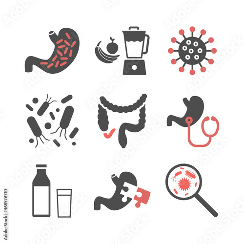 Gut flora banner. Flat icons set. Vector signs