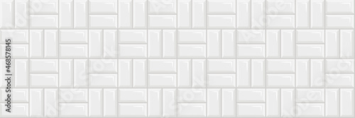 The subway tile is white. Basket weaving pattern.