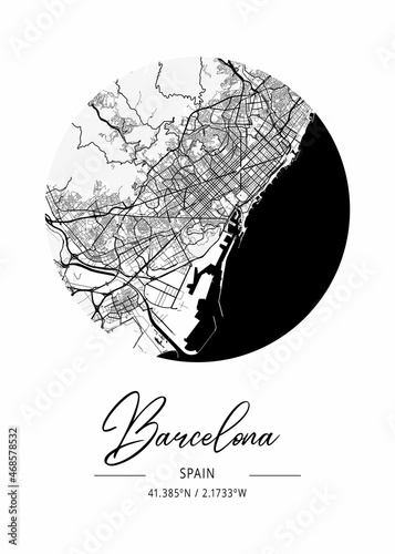 Photography Barcelona - Spain Black Water City Map