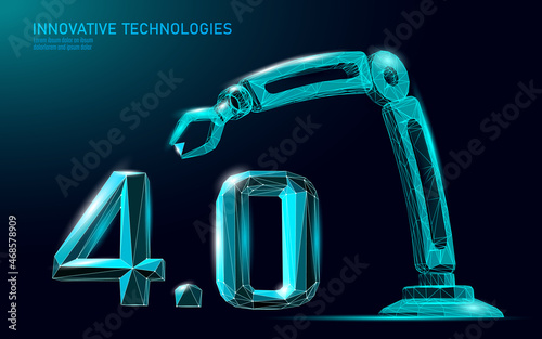 Low poly future industrial revolution concept. Industry 4.0 AI artificial cyber autonomous process. Online technology industry management. 3D polygonal innovation system vector illustration