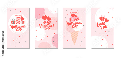 Valentines Day sale set label template with hand drawn lettering. Suitable for marketing promotions and stories, post social media. Vector illustration.