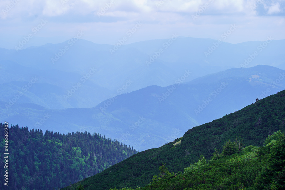 misty mountain tops in Slovenia national park