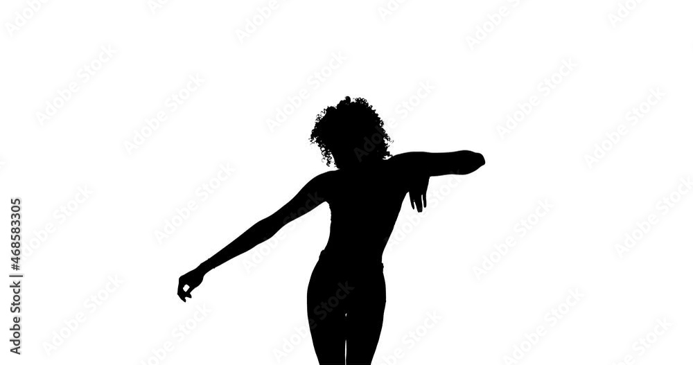 Slow dancing woman silhouette. White background.
