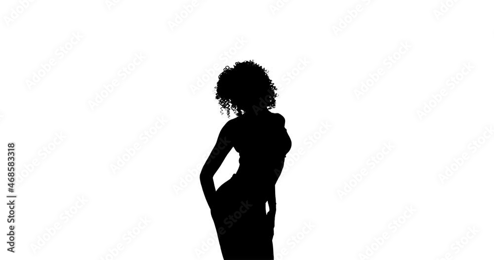 Woman dancing silhouette. Isolated on a white background.