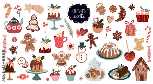 Photographie Christmas sweets big collection, with seasonal winter desserts, muffins, cookies
