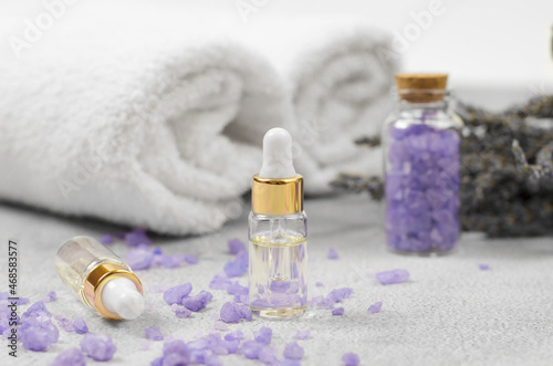 Spa composition with oils, sea salt and towels.