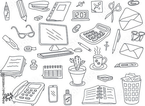 Office items doodles. Vector illustration.