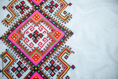 Obraz na plátně Part of beautiful ukrainian traditional slavic folk ornament red colored with bl