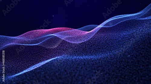 Abstract technology background. Blue and violet digital particle waves and light. Concept of futuristic animation. photo