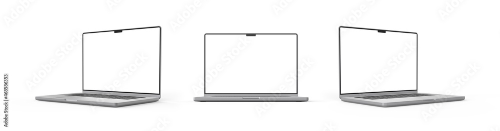 Laptop blank screen display mockup 3d rendering 3 positions view on the white background Laptop blank screen display mockup 3d rendering 3 positions view on the white background
