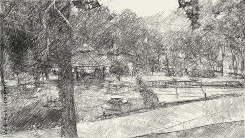 Wallpaper Mural art drawing black and white of nature garden Torontodigital.ca