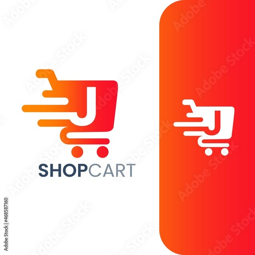 Letter J Shopping Cart Logo, Fast Trolley Shop Icon