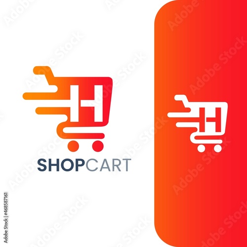 Letter H Shopping Cart Logo, Fast Trolley Shop Icon