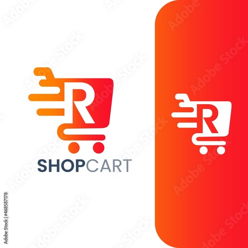 Letter R Shopping Cart Logo, Fast Trolley Shop Icon