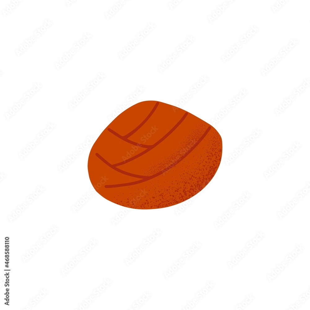 Whole swirl bun. Sweet cinnamon roll. Fresh bakery. Small baked dough dessert. Colored flat vector illustration isolated on white background Whole swirl bun. Sweet cinnamon roll. Fresh bakery. Small baked dough dessert. Colored flat vector illustration isolated on white background