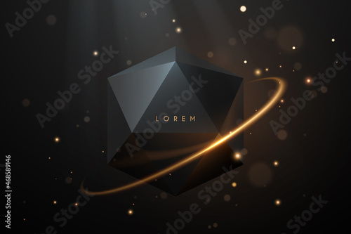 Abstract black geometric shape with golden light effect