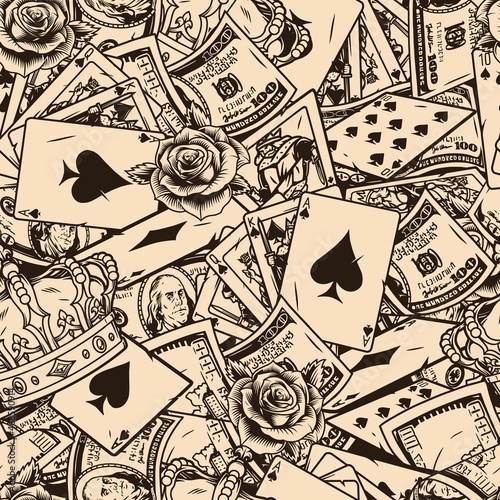 Vintage monochrome gambling seamless pattern
