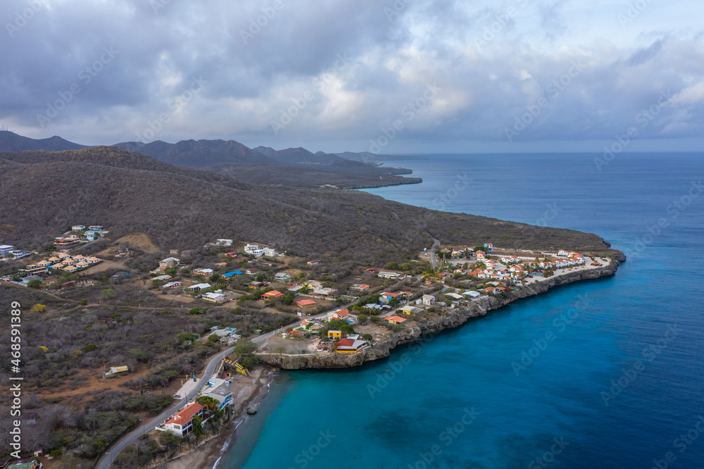 Aerial view above scenery of Curacao, the Caribbean