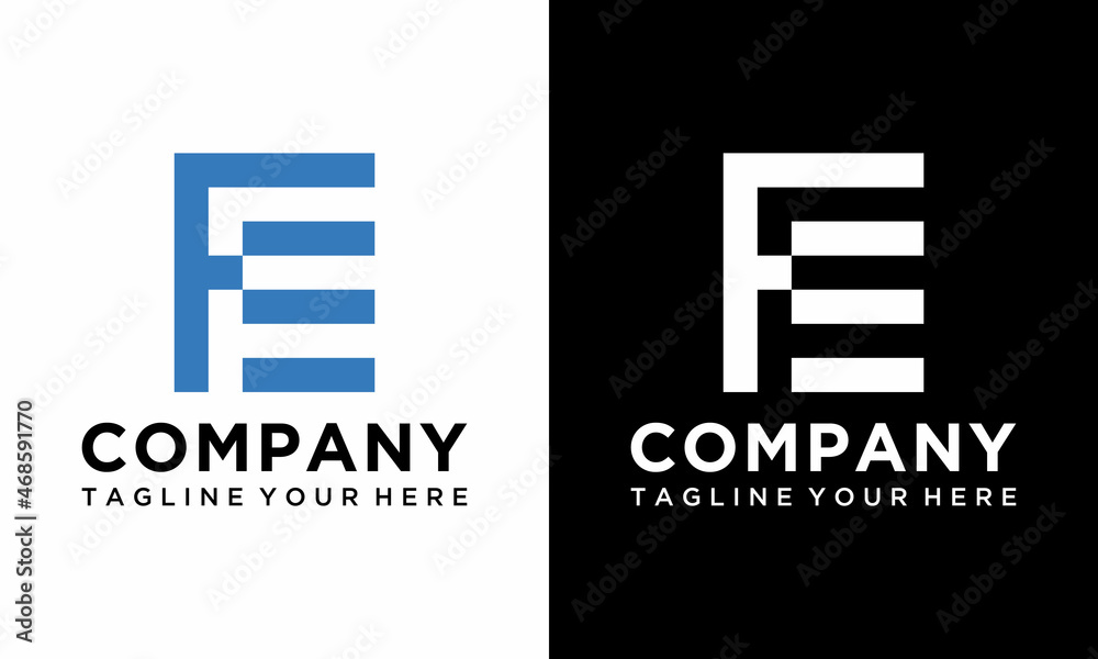 Initial letter FE logo template. Minimalist letter logo template design on a black and white background. Initial letter FE logo template. Minimalist letter logo template design on a black and white background.