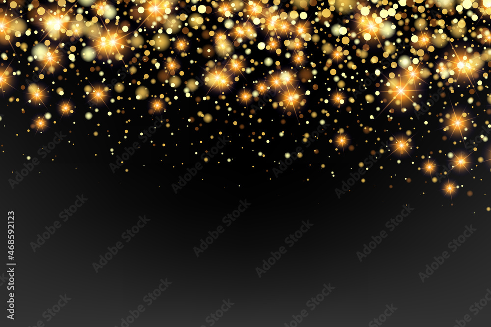 Festive design background with falling glitter confetti, golden dust, gold glitters,bokeh Festive design background with falling glitter confetti, golden dust, gold glitters,bokeh