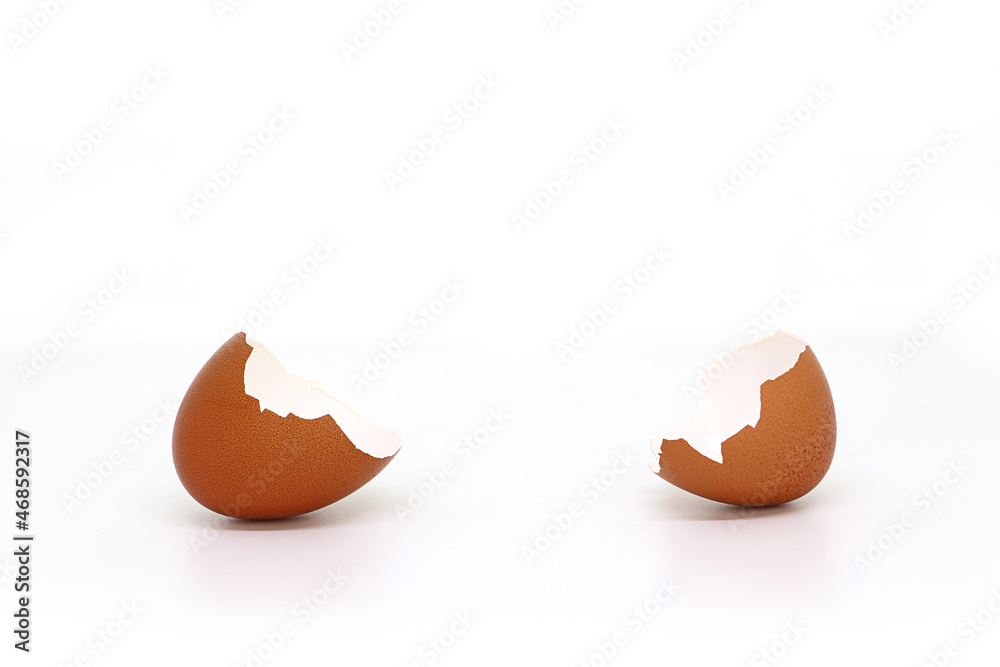 View of egg shell isolated on white background. View of egg shell isolated on white background.