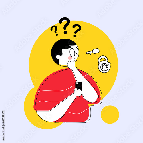 men forgot password flat illustration key, account access, blocked access.