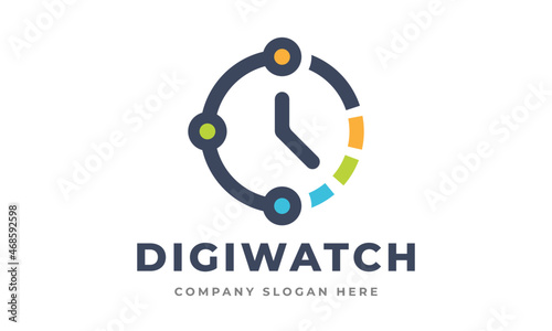 Smart Digital Watch - Data Time Technology Logo Design Vector Icon Symbol Illustrations.
