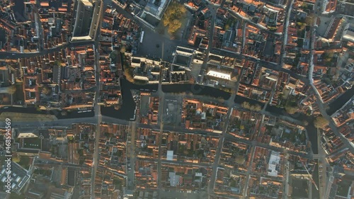 Top down fly over view of Bruges near Markt photo