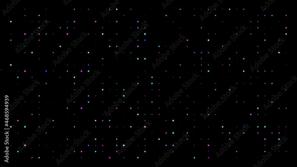 Abstract grid motion graphic background loop with flickering neon digital squares. Seamless animation of dynamic glowing blue and magenta points composition. Motion graphic