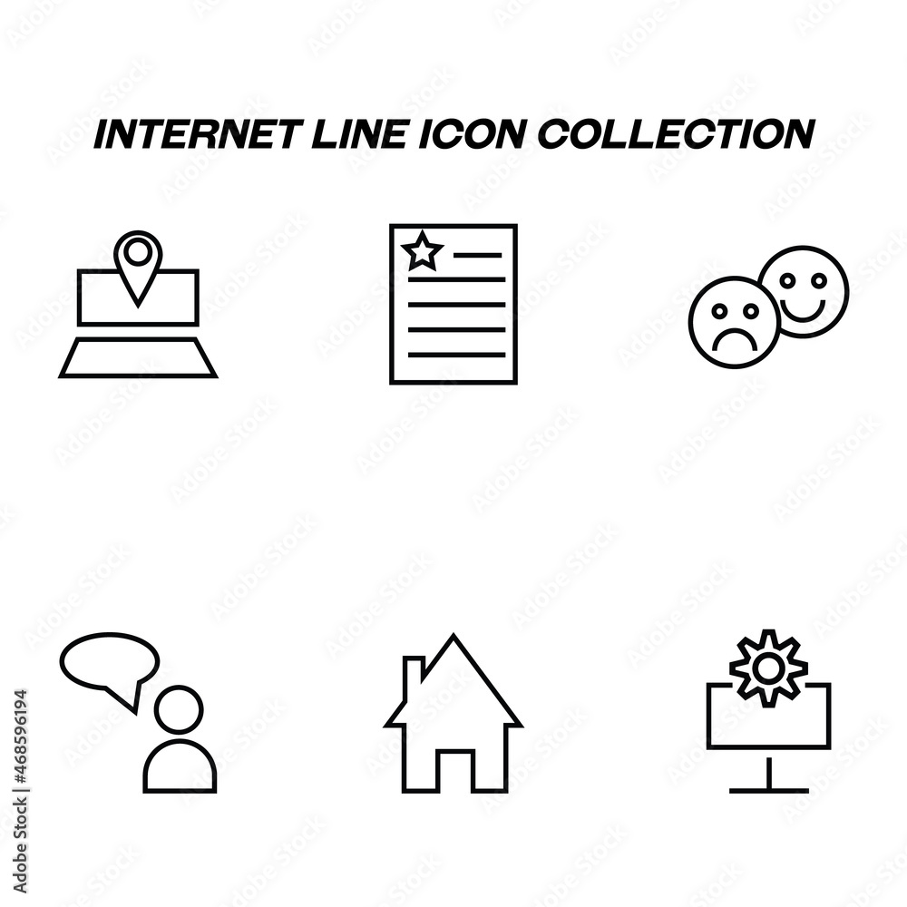 High quality editable stroke for mobile apps, web design, websites, online shops etc. Internet line icon set with signs of geolocation sign, award, house, speech, gear, computer High quality editable stroke for mobile apps, web design, websites, online shops etc. Internet line icon set with signs of geolocation sign, award, house, speech, gear, computer