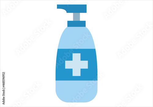 Icono desinfectante de desinfectante de botella azul en fondo blanco.