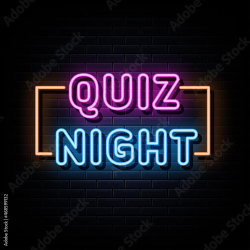 Quiz night neon signs vector. Design template neon sign