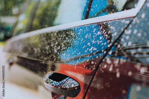 Foam car handle in the car wash