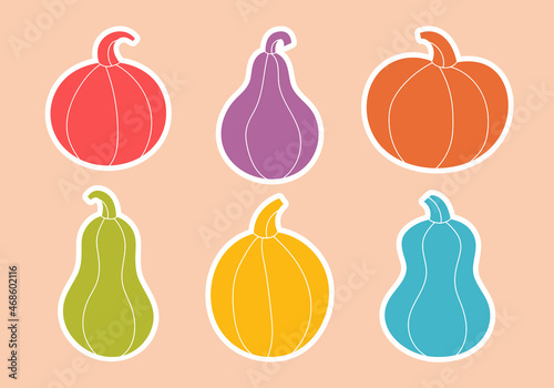 Pumpkins silhouette cricut cameo sublimation. Cutting board template. Autumn holiday. Thanksgiving Halloween decor. Vegan vegetarian food. Kitchen element. Groceries shop. Sticker sheet.