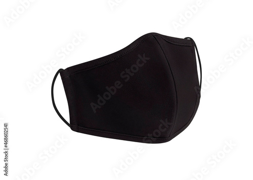 Black protection face mask with ear straps. Procedure mask to cover mouth and nose to protect from virus and bacteria. Medical respiratory masks for personal health safety.