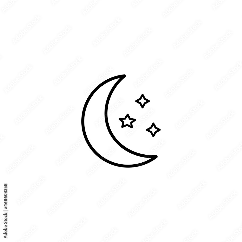 Moon and stars icon. Flat vector illustration in black on white background. EPS 10 Moon and stars icon. Flat vector illustration in black on white background. EPS 10