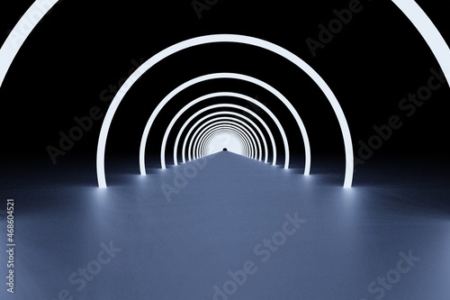 Fototapeta Naklejka Na Ścianę i Meble -  Circular white neon tube tunnel background