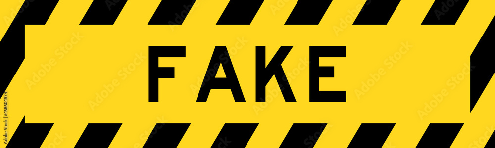 Yellow and black color with line striped label banner with word fake Yellow and black color with line striped label banner with word fake