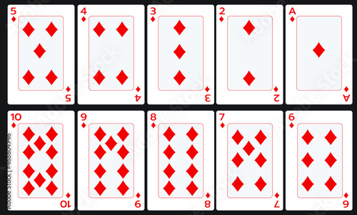 Illustration of ten diamond cards on a black background for posters, icons, symbols, websites