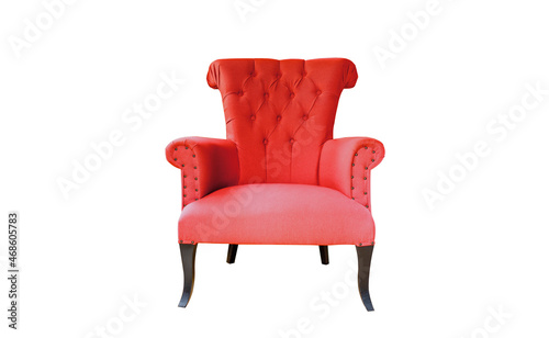 Trendy red soft armchair isolated on white background. Contemporary living room furniture