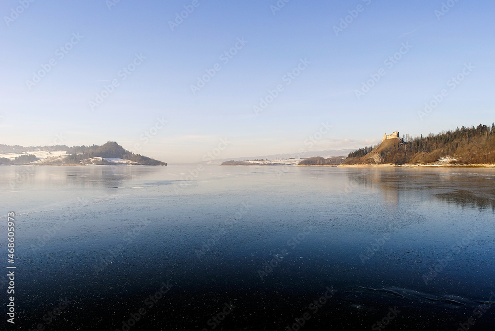 Castle on a hill on the shores of the lake, Czorsztyn, Pieniny, Poland Castle on a hill on the shores of the lake, Czorsztyn, Pieniny, Poland