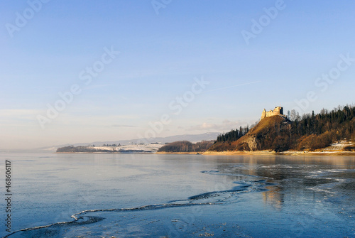 Castle on a hill on the shores of the lake, Czorsztyn, Pieniny, Poland