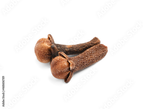 Aromatic organic dry cloves on white background