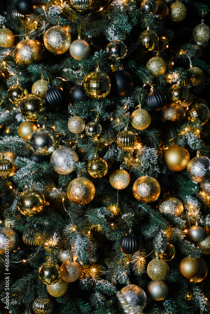 New Year's decorations. Decorated Christmas tree. New Year's decorations. Decorated Christmas tree.
