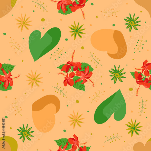 Stylized hawaiian repeating pattern swatch for couch, drop cloth, divan, card or any kind of fabrics. Use in one or two dimensional textile setup. Decor anything with tahitian china rose repeat art.
